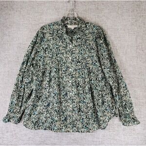 Ann Taylor LOFT Pintuck Ruffled Blouse Womens L Modern Camo Career 100% Cotton